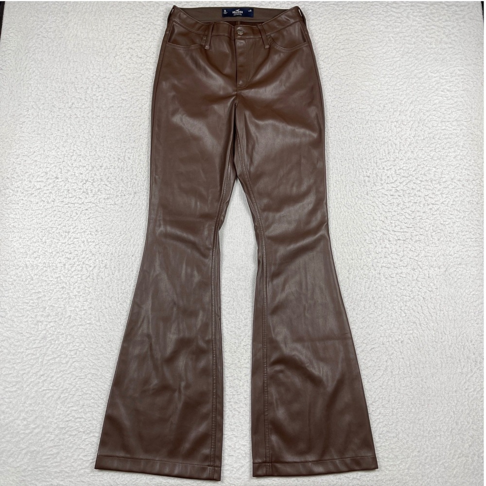 Hollister Faux Leather Pants Womens 26 Brown High Rise Flare Chic Streetwear